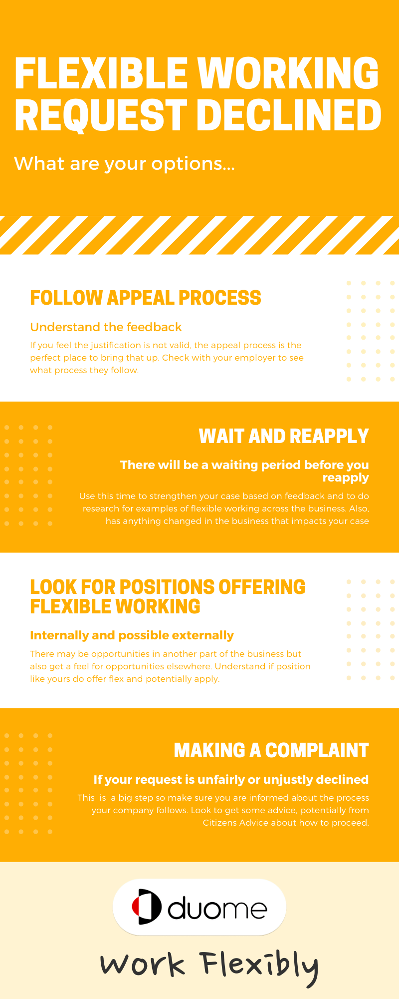 Infographic showing options if your flexible working request is declined