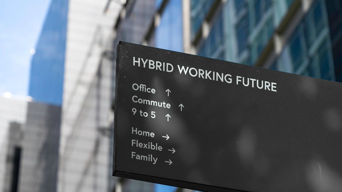 picture of a sign showing how hybrid working works