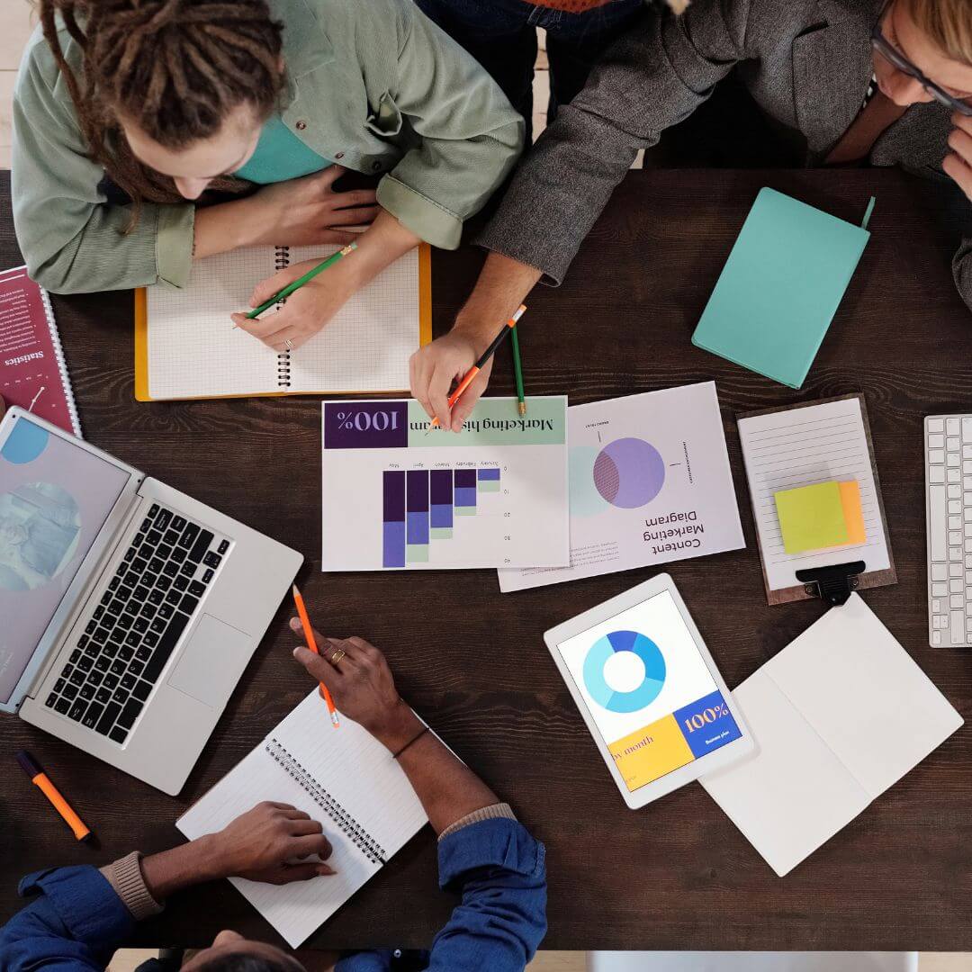 a team collaborating around a table