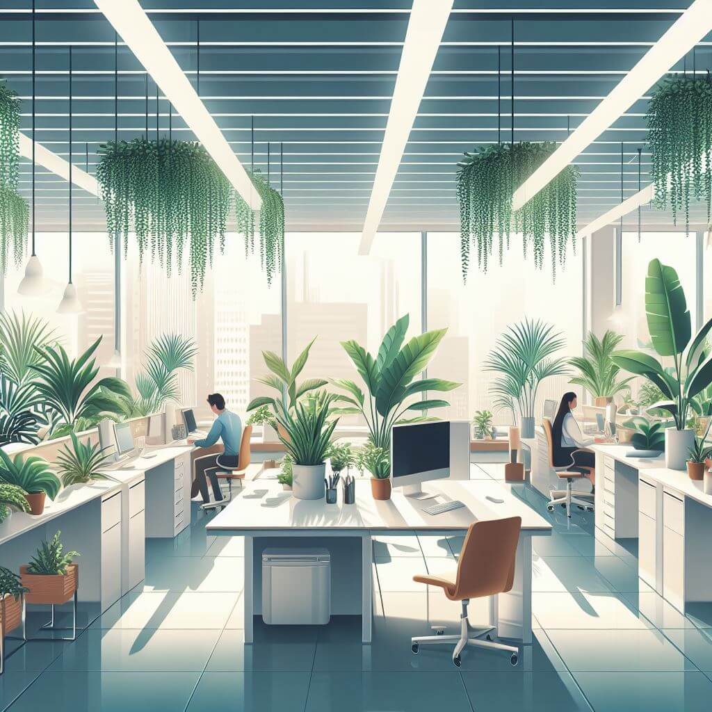 An office with lots of plants
